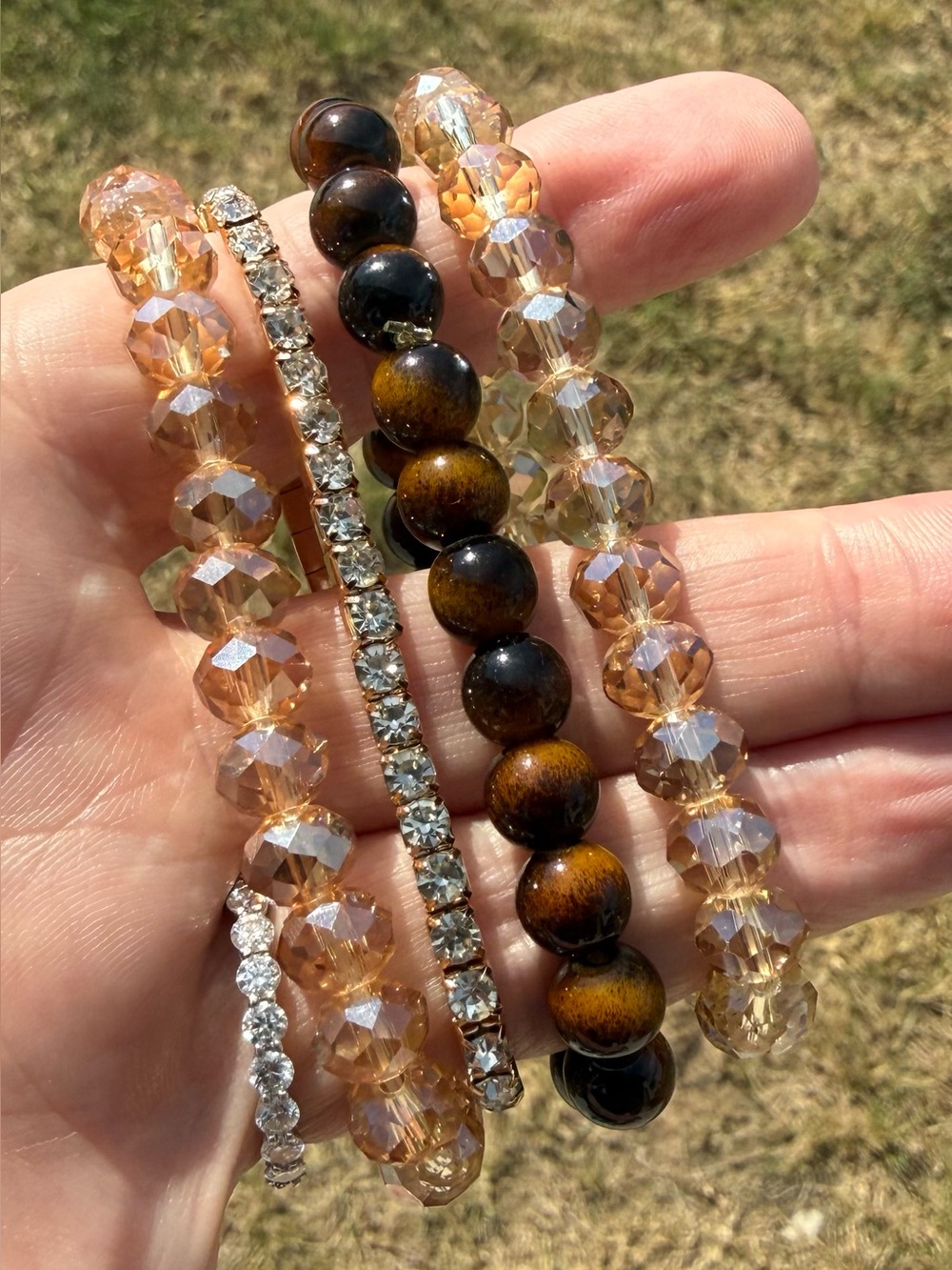 Crystal and Tiger Eye Bead Bracelet Set (4)